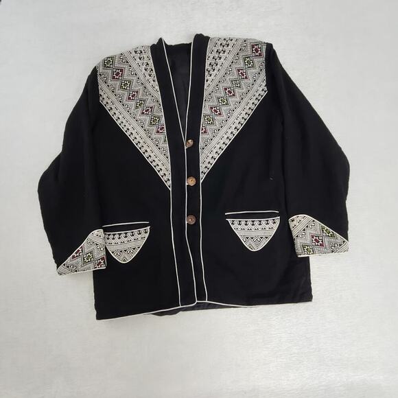 Vintage Bohemian Aztec pattern embroidered jacket/blazer black costume 80s SZ M - Picture 3 of 13